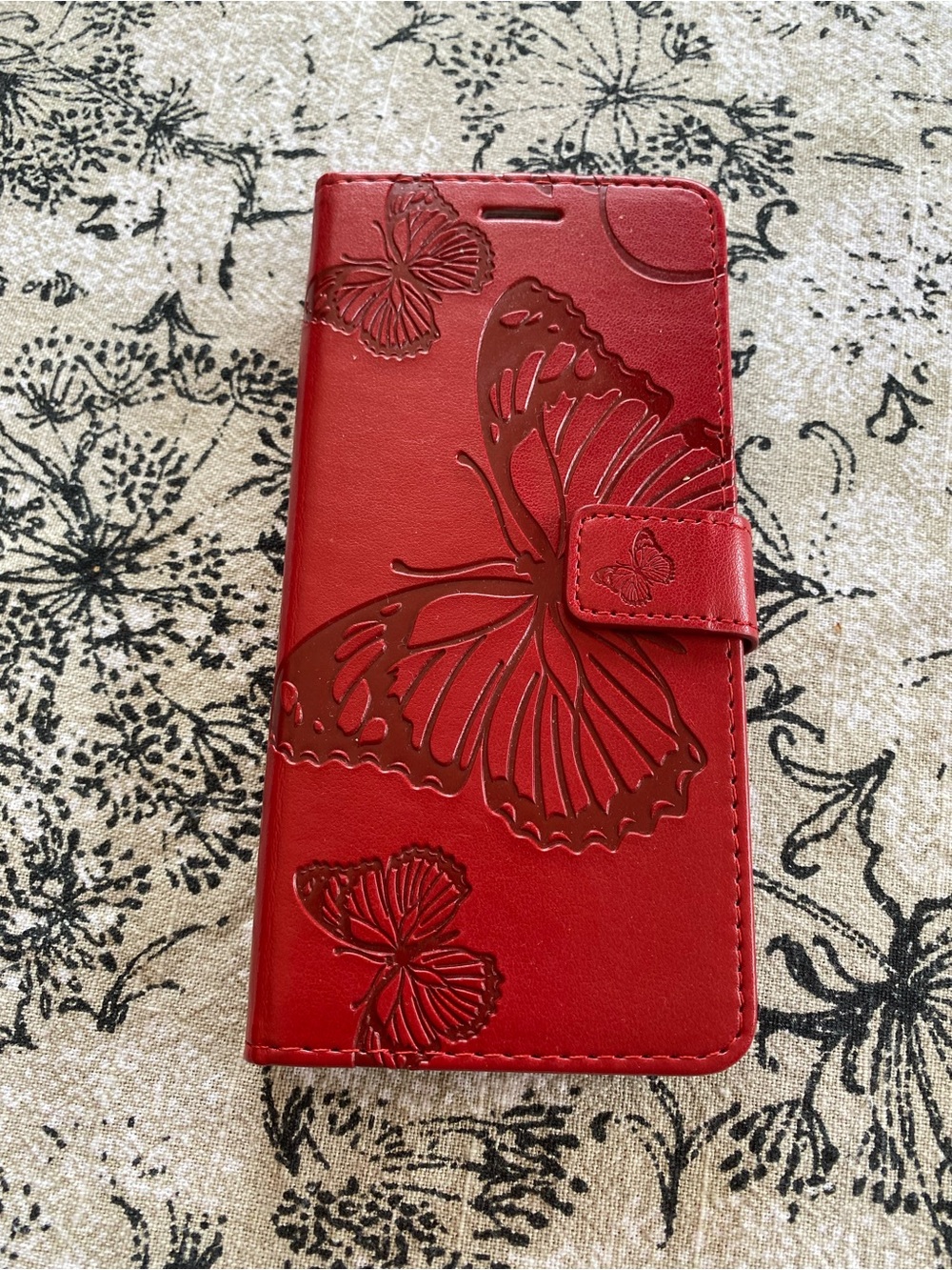 Red Butterfly Leather Embossed Cell Phone Case Cover With Card Holders